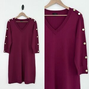 Talbots Women's Large Pink Fuchsia Button 3/4 Sleeves Pullover Sweater Dress